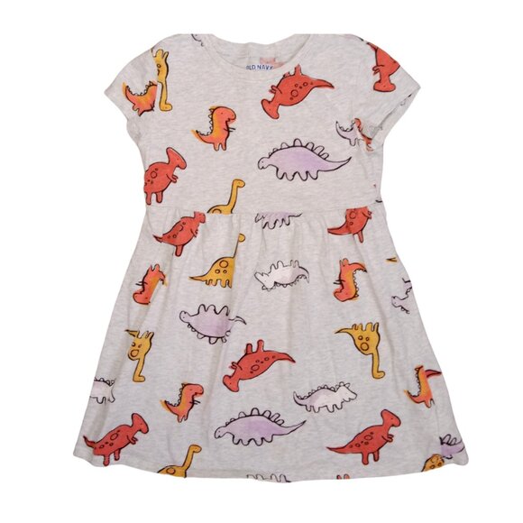 OLD NAVY kids Dinosaur Print Jersey Knit Short Sleeve Dress - Size 5T - Picture 1 of 4